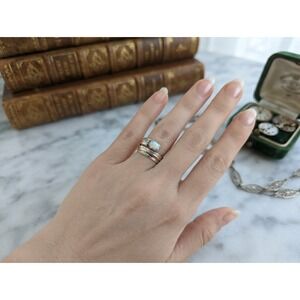 Bypass Ring with Man-Made Opal and Brass Stripe Accent NA Jewelry Sz 6US